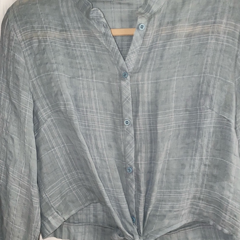 Cropped tie button down - Picture 3 of 4